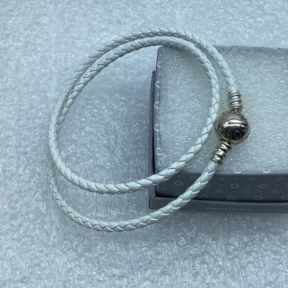 Pandora,” 19CM/7.5” Double Ivory White Braided Leather Clasp 19CM/7.5 Bracelet,